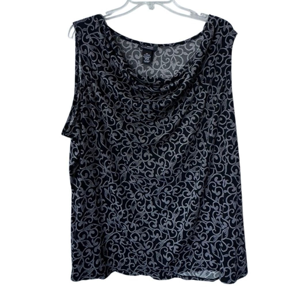 Catherines Any Wear Black White Sleeveless Top Cowl Neck SZ 2X